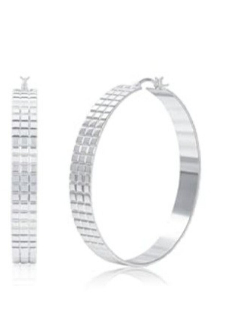 Silver Textured Hoop Earrings - Women's Fashion Jewelry